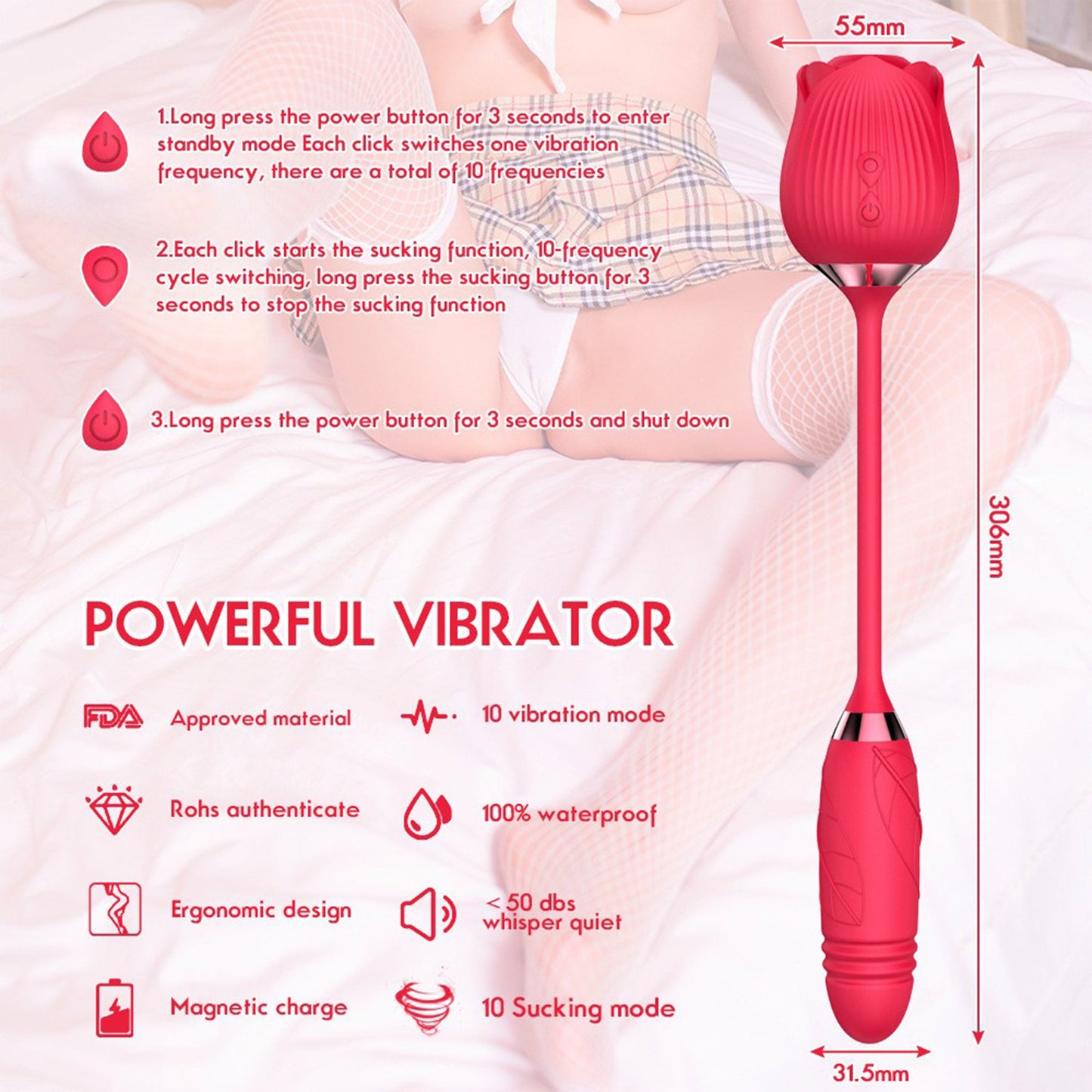 Blissed NYC 2-in-1 Rose Silicone Suction & Vibration Massager